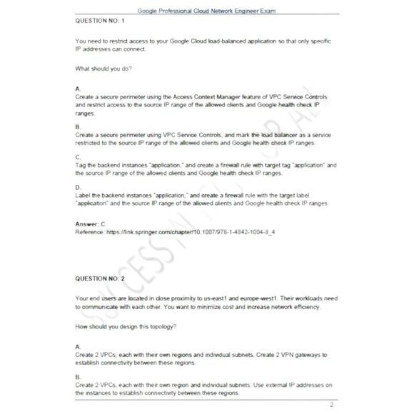 Printout Google Professional Cloud Network Engineer Study Guide - Picture 2 of 6